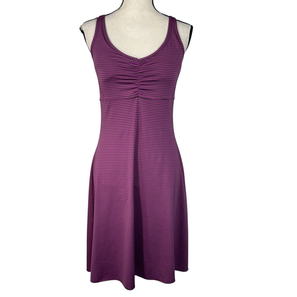 PrAna Medium Rebecca Dress A-Line Striped Shelf Bra Stretch Sleeveless V-Neck